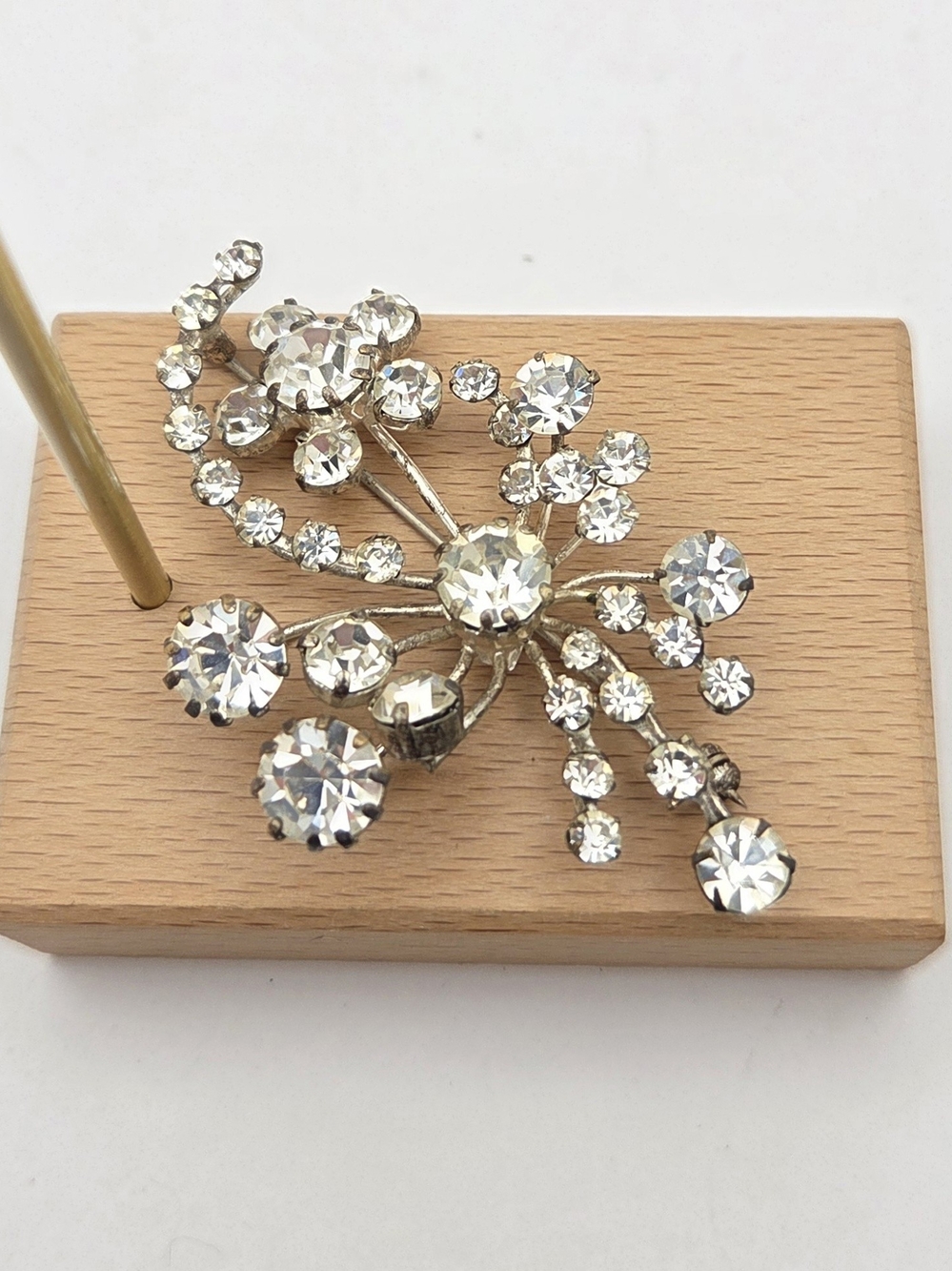 Vintage 1950s Made in Austria Crystal Rhinestone Spray Floral Brooch